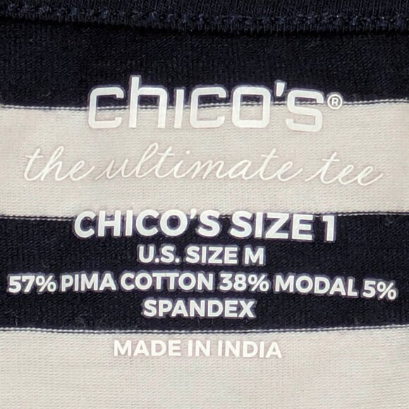 Chico's Ultimate Tee Tunic Womens M Navy Breton Stripe Nautical French Chic - Picture 9 of 10